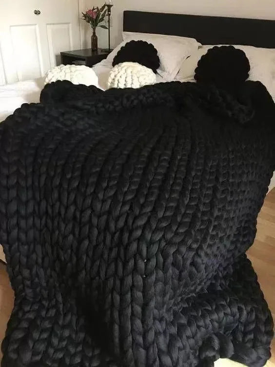 Cozy Wool Throw Blanket | Chunky Knit Decor for Sofa and Bed