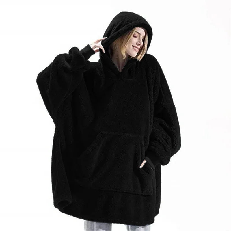 Oversized Flannel Blanket Hoodie with Long Sleeves, Unisex