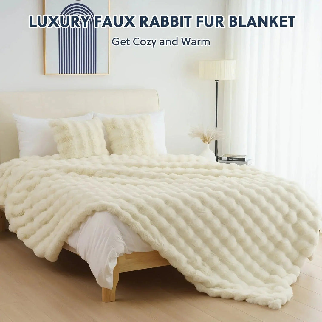 Velmesta Faux Rabbit Fur Throw Blanket