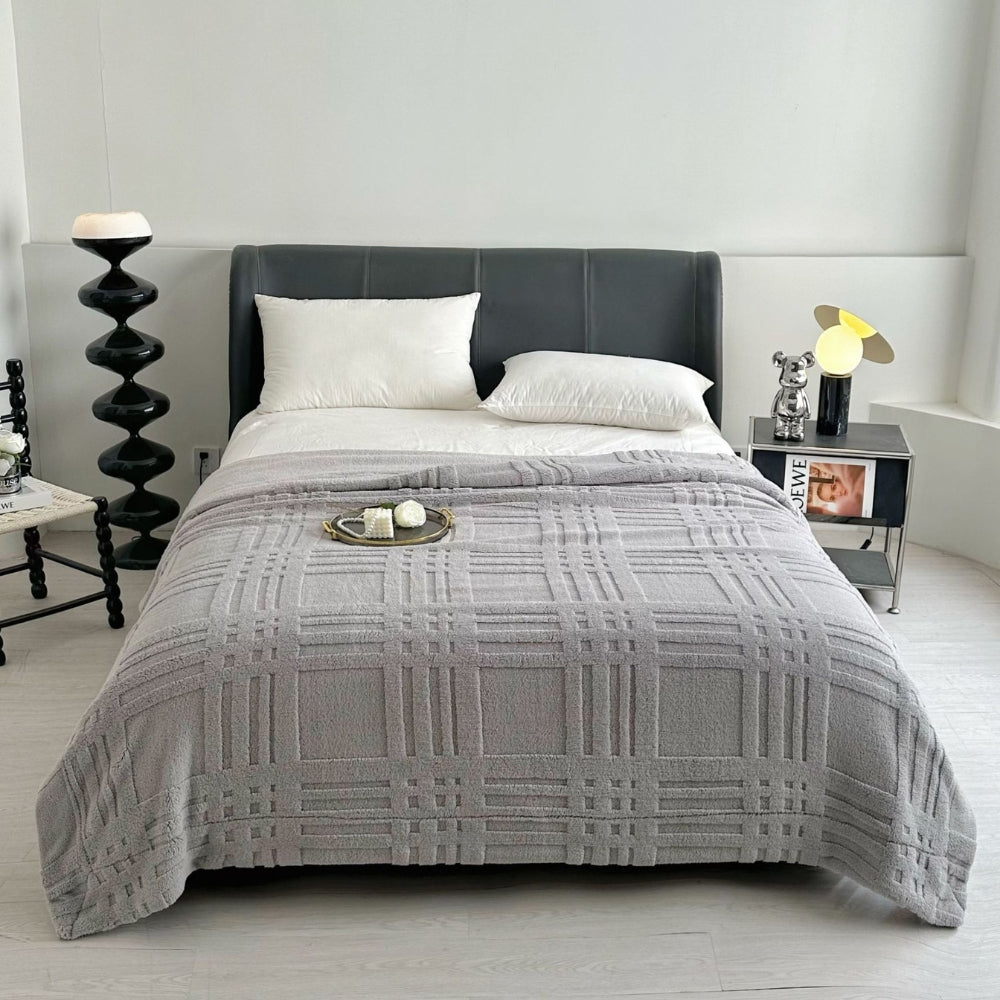 Plaid Embossed Grid Pattern Winter Blanket