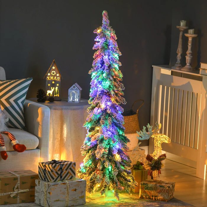 Plushridge 4 ft Flocked Pencil Christmas Tree with Two-Color LEDs