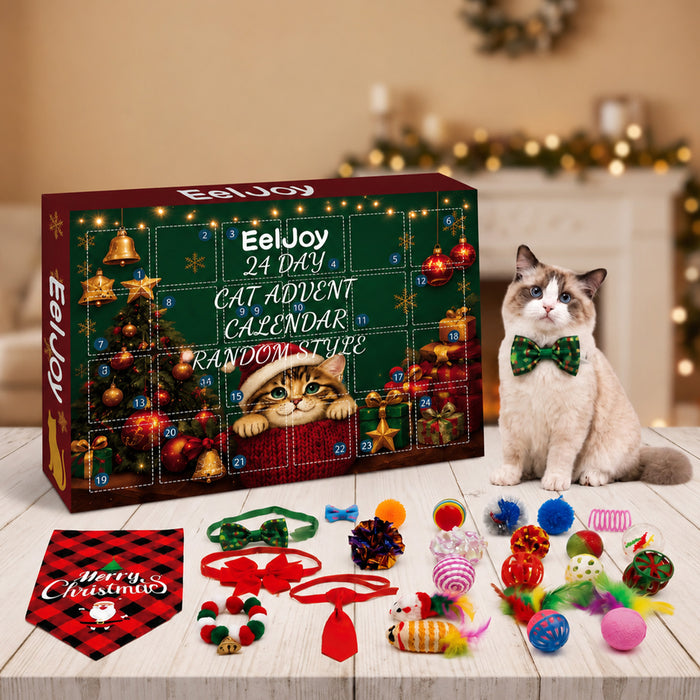 Plushridge Cat Advent Calendar with 24 Toys and Christmas Bandana