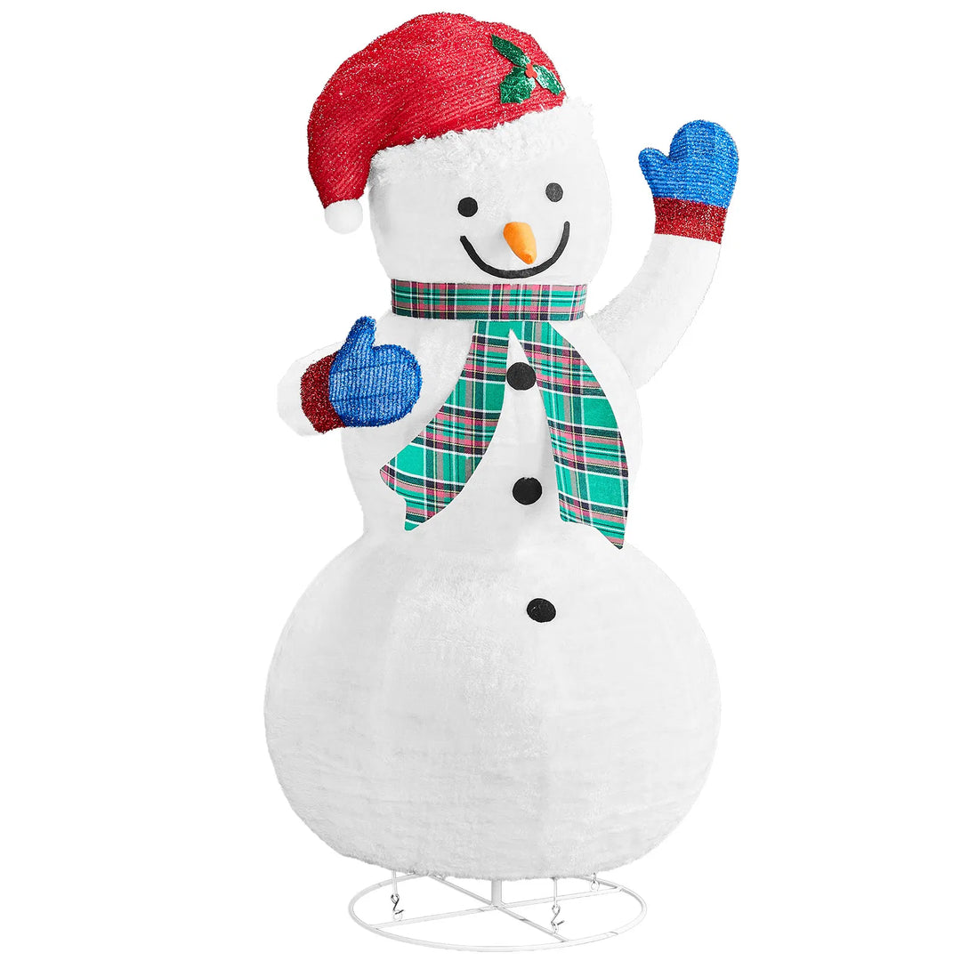 Lighted fabric snowman with plaid scarf