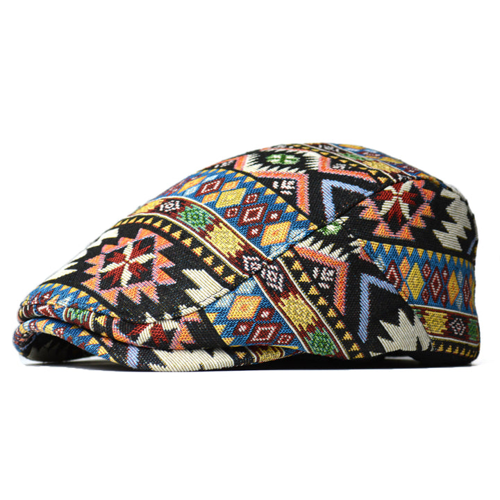 Flat cap with colorful jacquard pattern