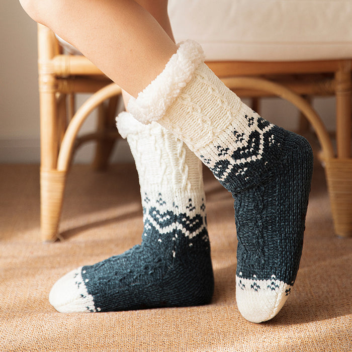 Plushridge Plush-Lined Heart Knit House Socks with Grip Dots