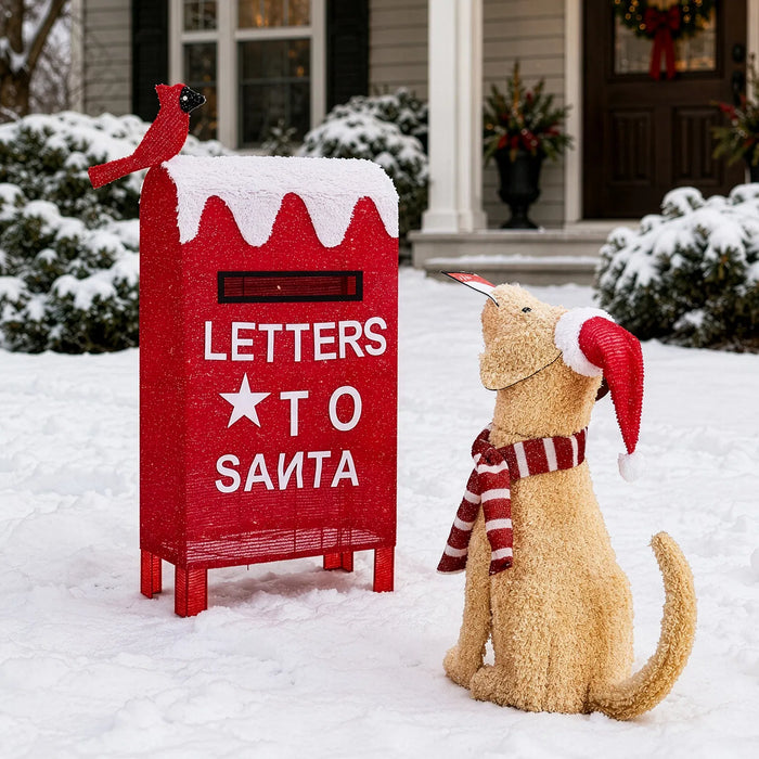 Plushridge Lighted Dog and Red Mailbox Christmas Decoration Set