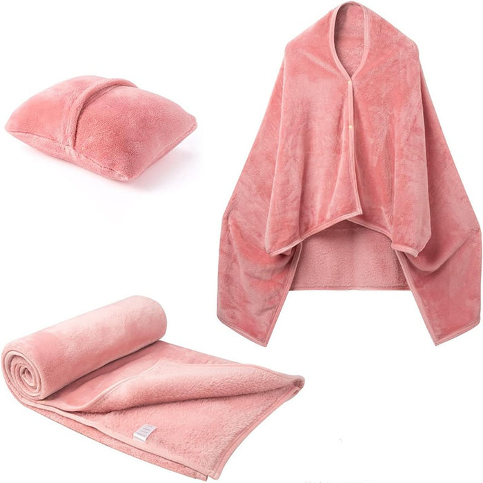 Plushridge 3-in-1 Fleece Blanket That Turns Into a Shawl or Pillow
