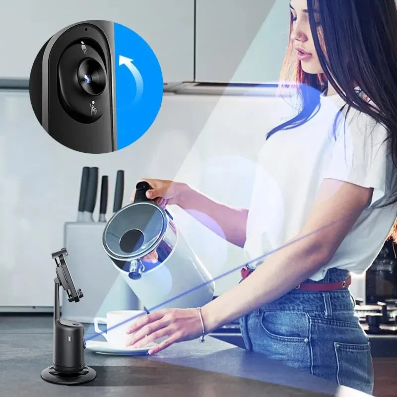 Face-tracking phone holder on desk
