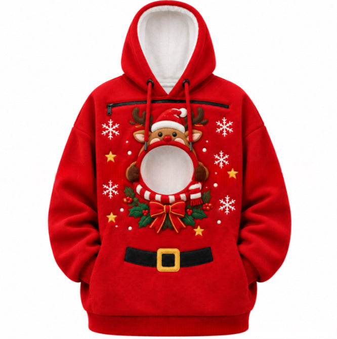 Hoodie with a cat peeking out of the pocket