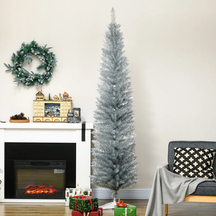 Plushridge 7 ft Silver Pencil Christmas Tree with 499 Tips