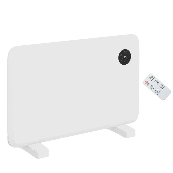 White slim panel heater mounted on a wall