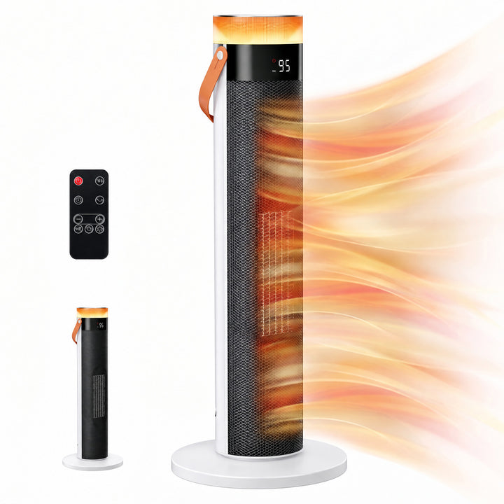 White slim tower heater with LED ring