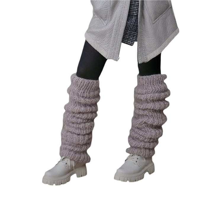 Chunky slouchy knit leg warmers over boots