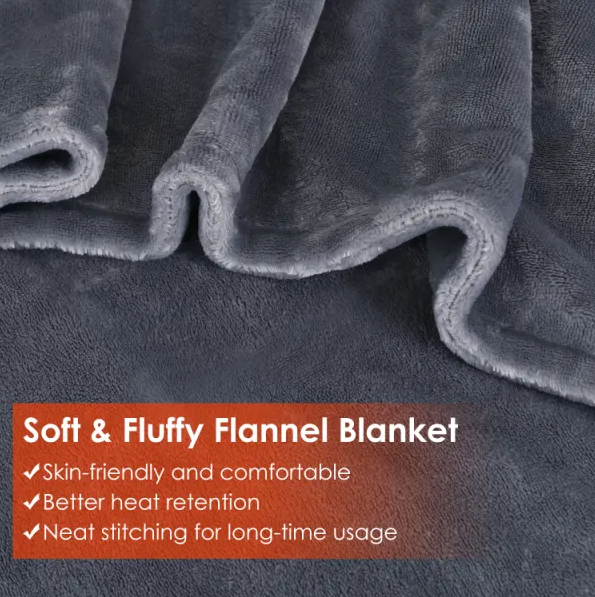 USB Heated Poncho Blanket with Zipper, 59 x 31 in, Gray