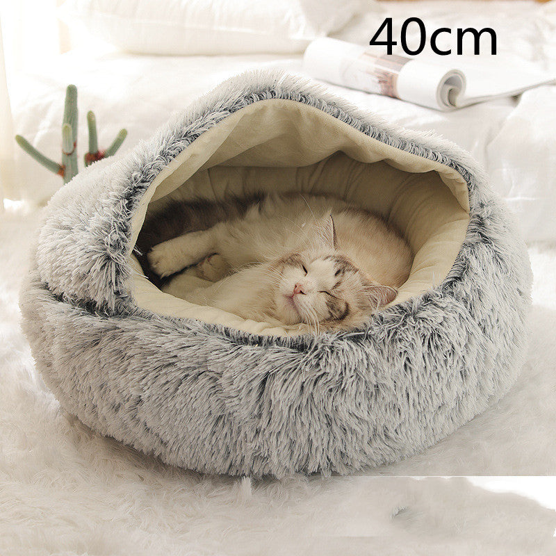 Round Plush Calming Pet Bed for Dogs and Cats, Warm &amp; Soft