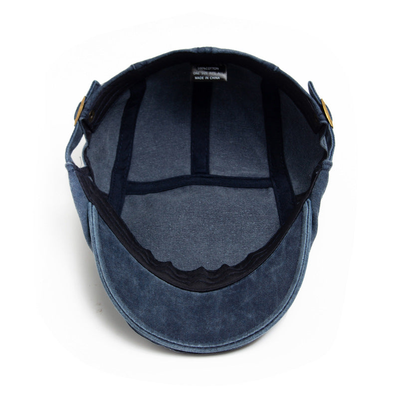 Washed denim flat cap