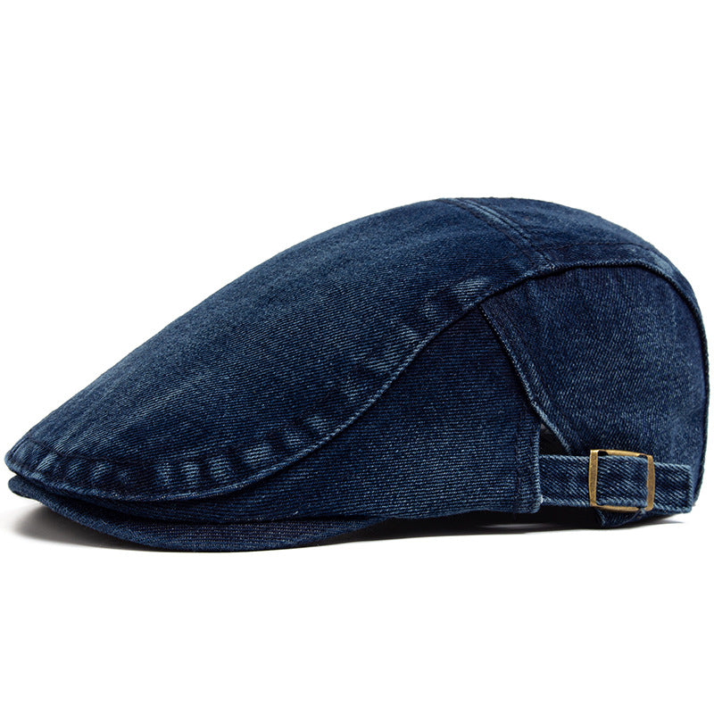 Washed denim flat cap