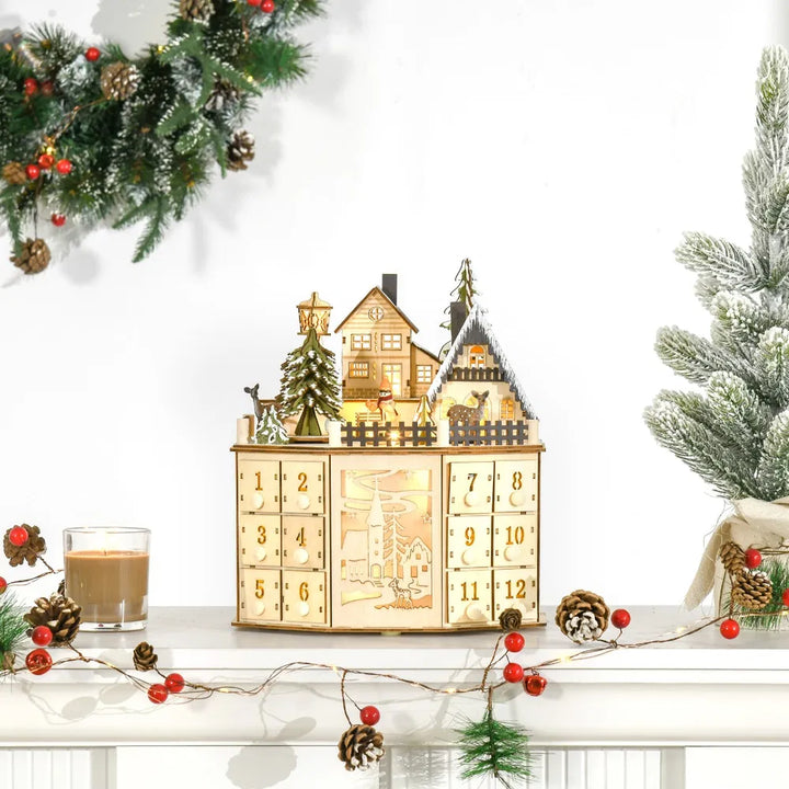 Lighted wooden village advent calendar