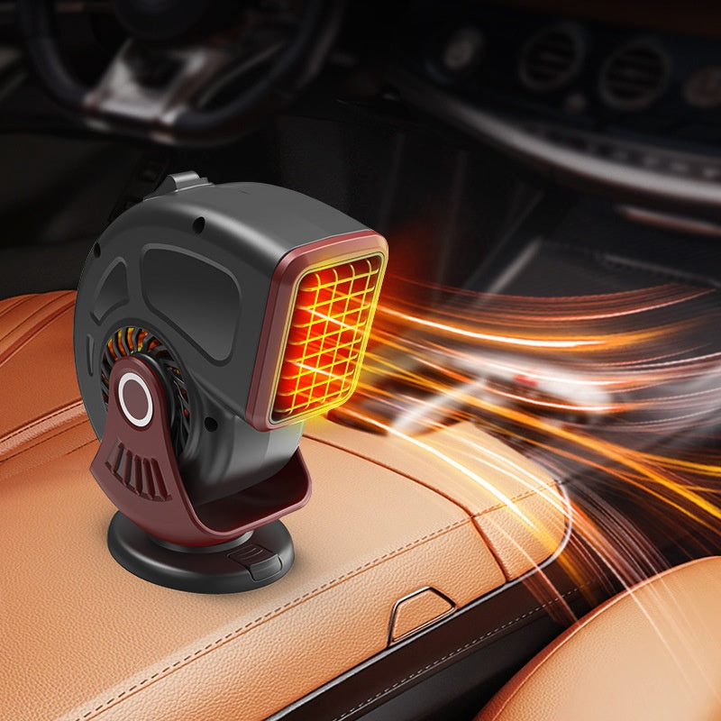 Black 12V car heater on dashboard