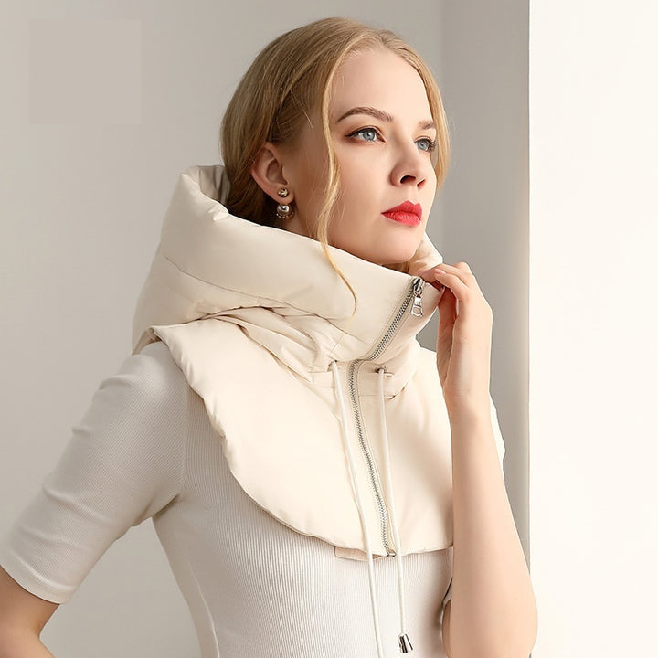 Quilted down hood with neck warmer