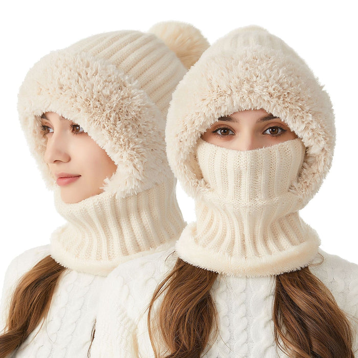Plushridge Knit Hood Hat with Scarf and Face Cover, Plush Lined