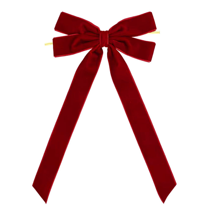 Plushridge Velvet Christmas Bow with Long Tails and Gold Cord