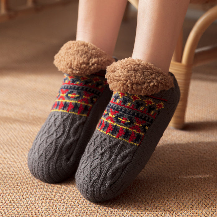 Plushridge Knit Slipper Socks with Fleece Cuff and Grip Sole