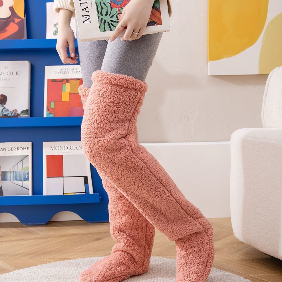 Fuzzy lilac over-the-knee plush socks