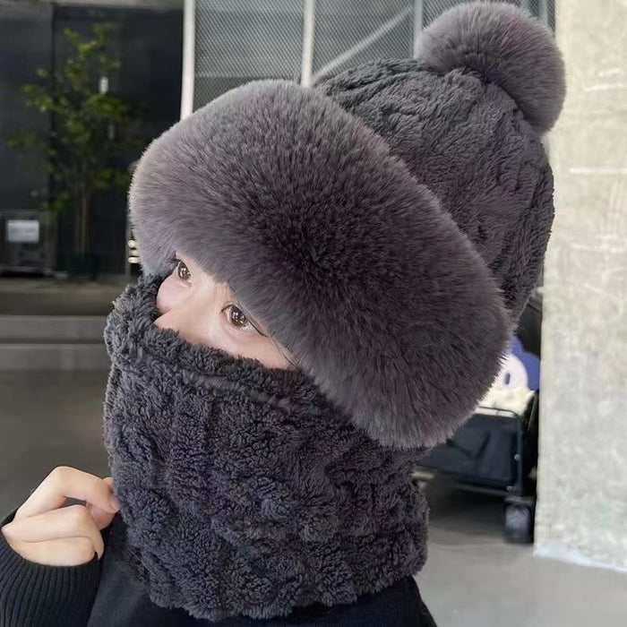 Plushridge Plush Hood Hat with Neck Warmer and Pompom