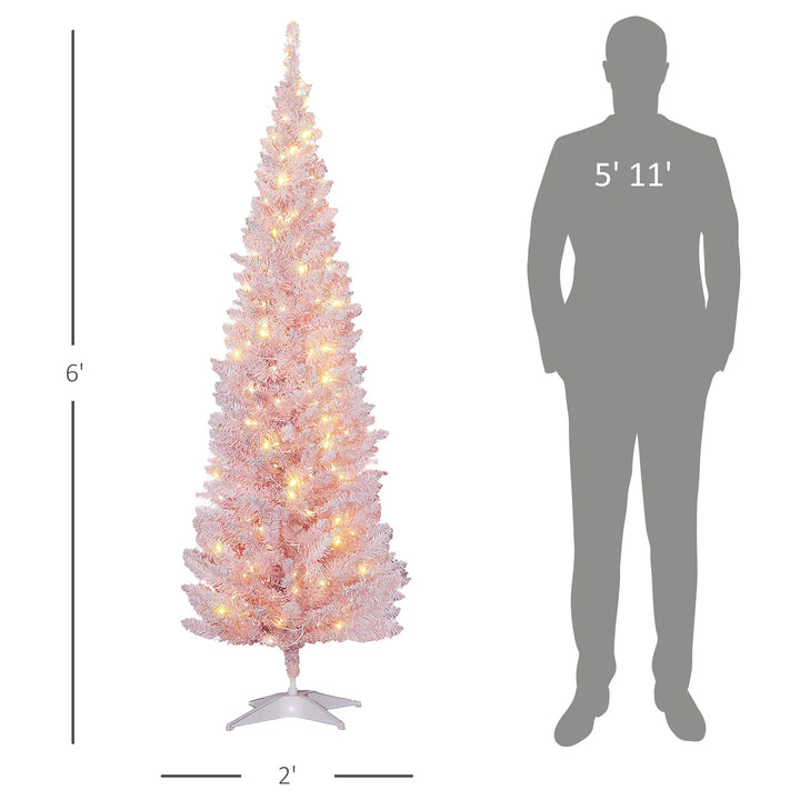 Pink pre-lit pencil Christmas tree 6 ft