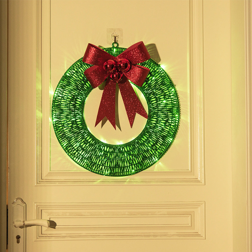 Lighted Christmas Wreath with Big Bow and Warm LED Lights, 20 in