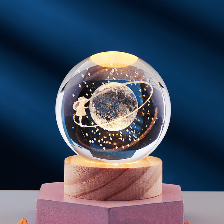 3D Crystal Ball Night Light, Solar System Inner Carving