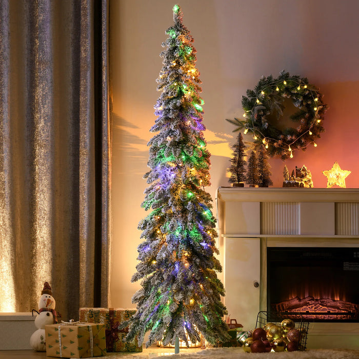 Plushridge 6 ft Flocked Pencil Christmas Tree with Two-Color LEDs