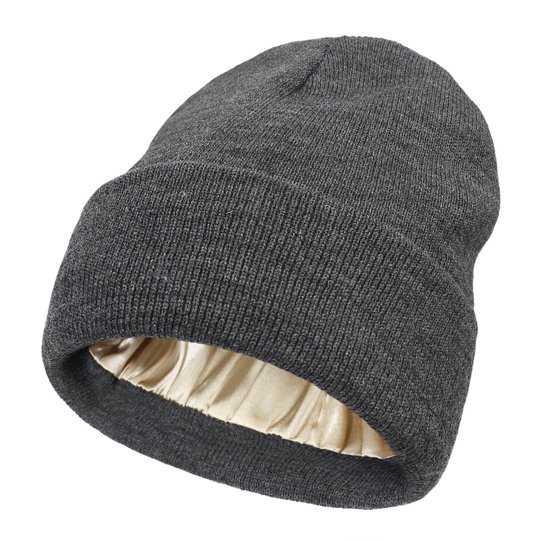 Cuffed knit beanie with satin lining