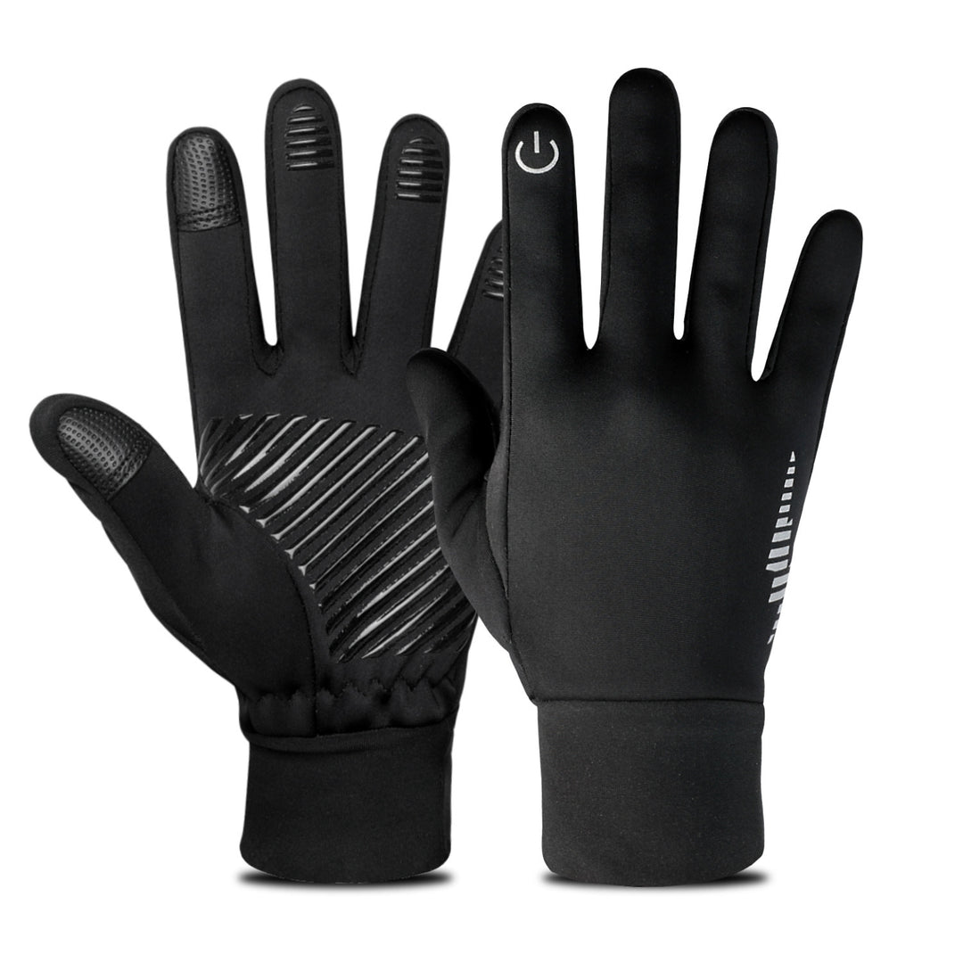 Black fleece-lined winter gloves with grip palm