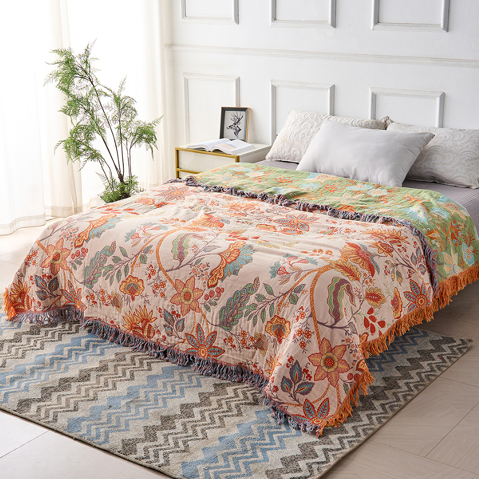 Rustic Floral Boho 100% Cotton Throw Blanket