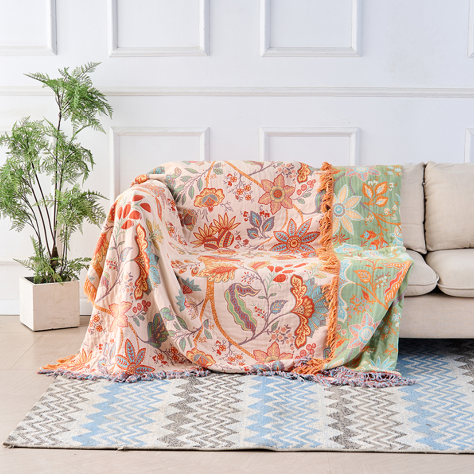 Rustic Floral Boho 100% Cotton Throw Blanket