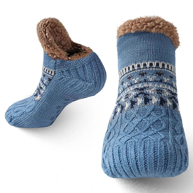 Snowflake Pattern Fleece-Lined Socks with Non-Slip Grips