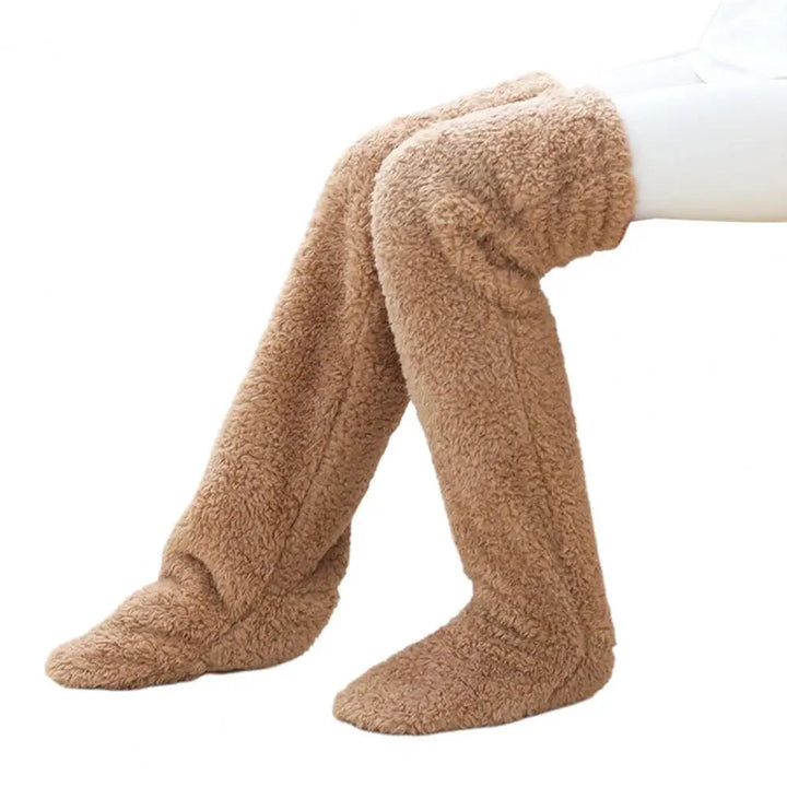 Long Coral Fleece Lounge Socks with Open-Foot Design