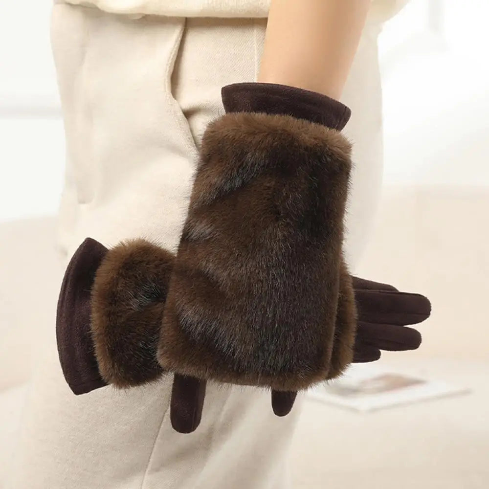 Suede Touchscreen Winter Gloves with Soft Faux Fur Trim