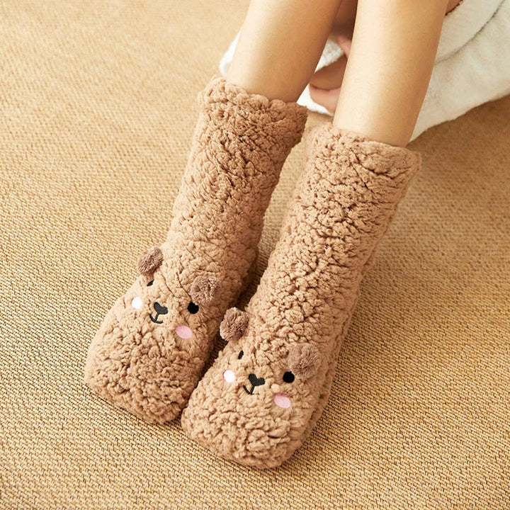Cute Bear Fleece Socks with Non-Slip Grip