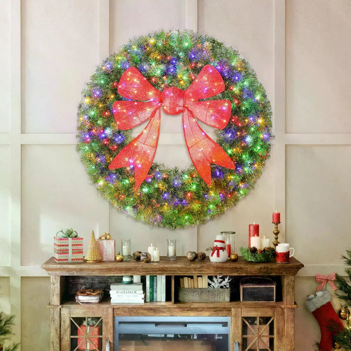 Plushridge Giant 60 in Pre-Lit Christmas Wreath with 3D Red Bow
