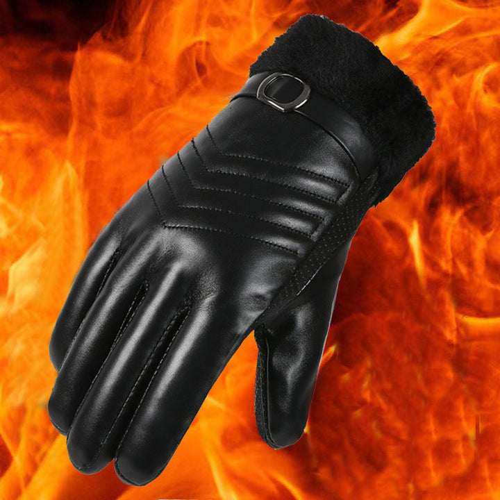 Black faux leather gloves with plush lining
