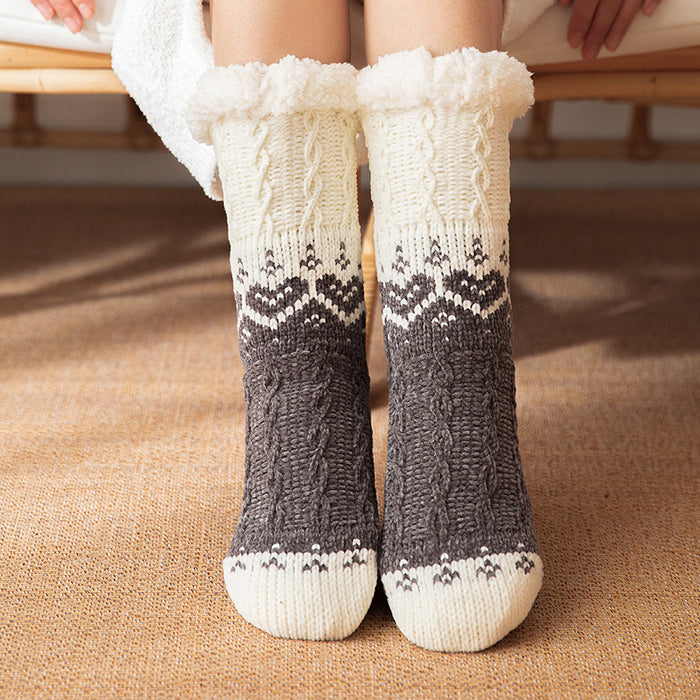 Plushridge Plush-Lined Heart Knit House Socks with Grip Dots