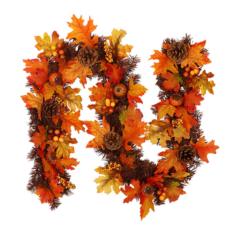 Fall maple leaf garland with pine cones