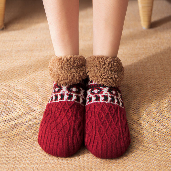 Plushridge Knit Slipper Socks with Fleece Cuff and Grip Sole