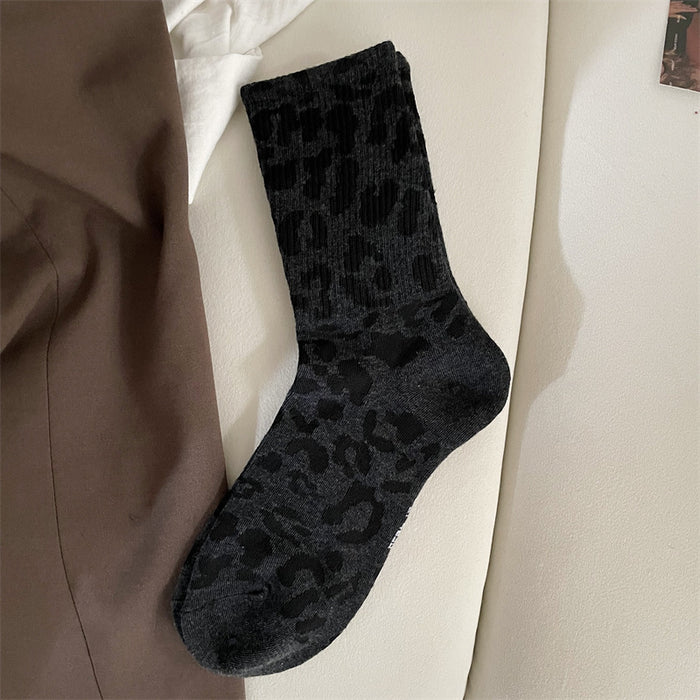 Plushridge Women's Leopard Print Mid-Calf Cotton Crew Socks