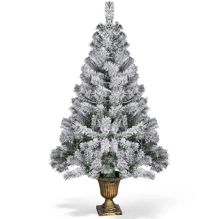 Plushridge 4 ft Flocked Christmas Tree in Cup Pot with 120 Lights