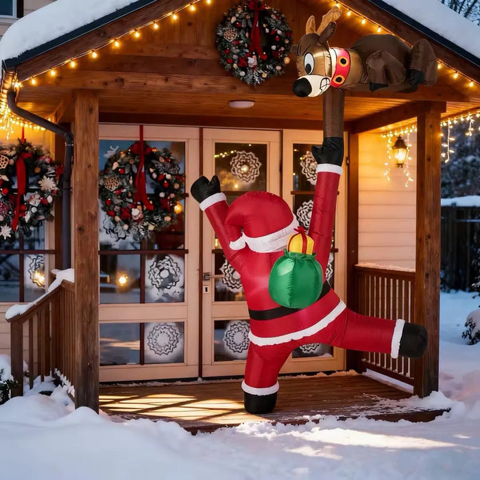 Plushridge 8.5 Ft Inflatable Climbing Santa with Reindeer and LEDs
