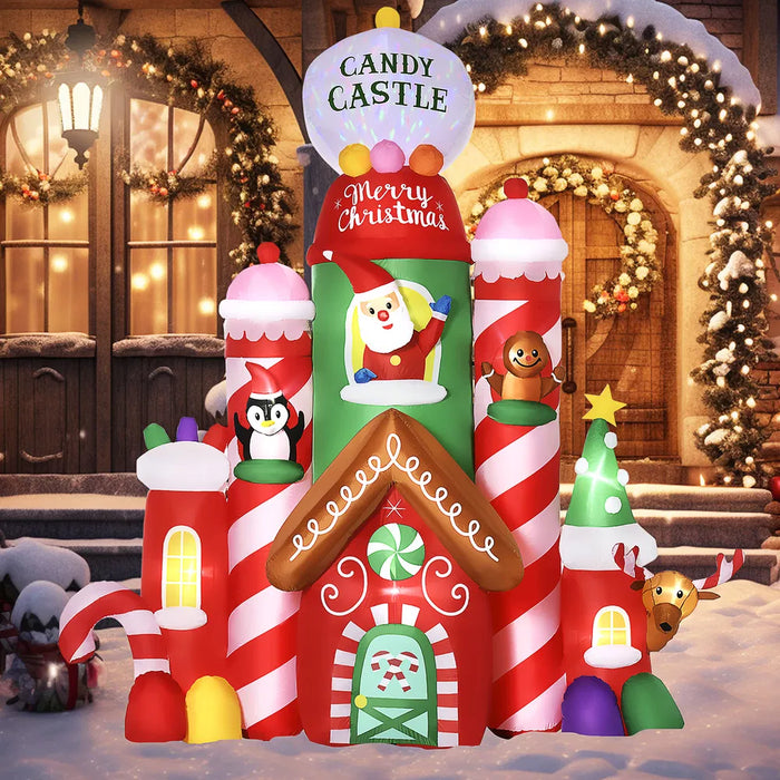 Plushridge 10 ft Inflatable Candy Castle with Santa and Friends